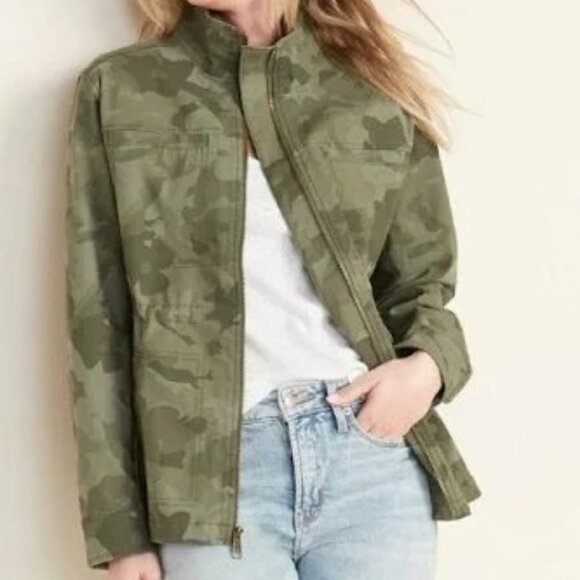 Old Navy Camouflage Green Utility Jacket Front Zip Woman's Large Tall - Picture 7 of 15